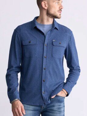 Buffalo Sigge Men's Long-Sleeve Blanket Shirt with Chest Pockets, Mirage Blue L